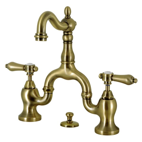 Kingston Brass Bridge Bathroom Faucet with Brass PopUp, Antique Brass KS7973BAL